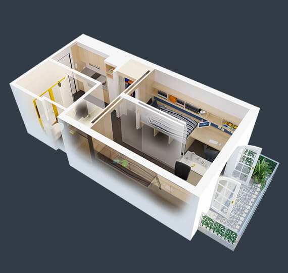 2 Bedroom Studio with Balcony Image